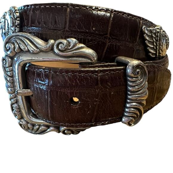Brighton Women’s Med Brown Crocodile Leather Belt Heart ShapedTrim Silver Buckle main image 7